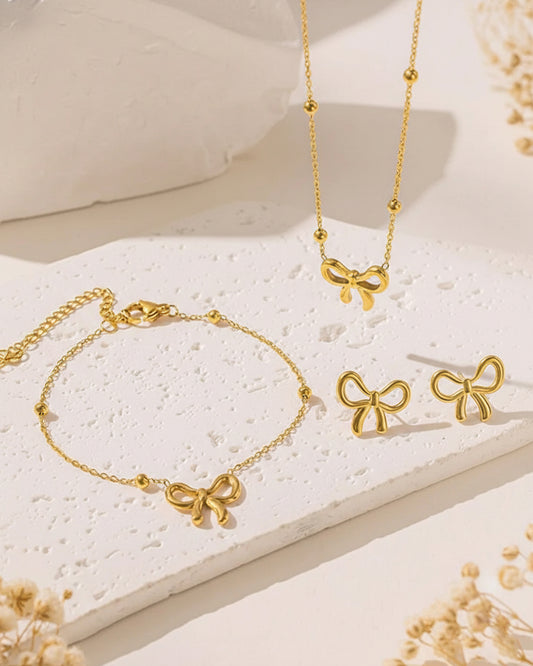 Bow Stainless Steel Earring and Necklace Set