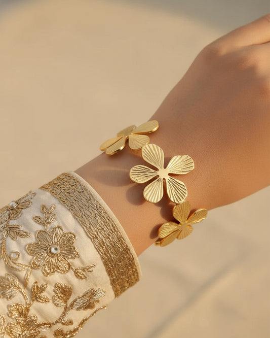 Floral Golden Bangle Adjustable