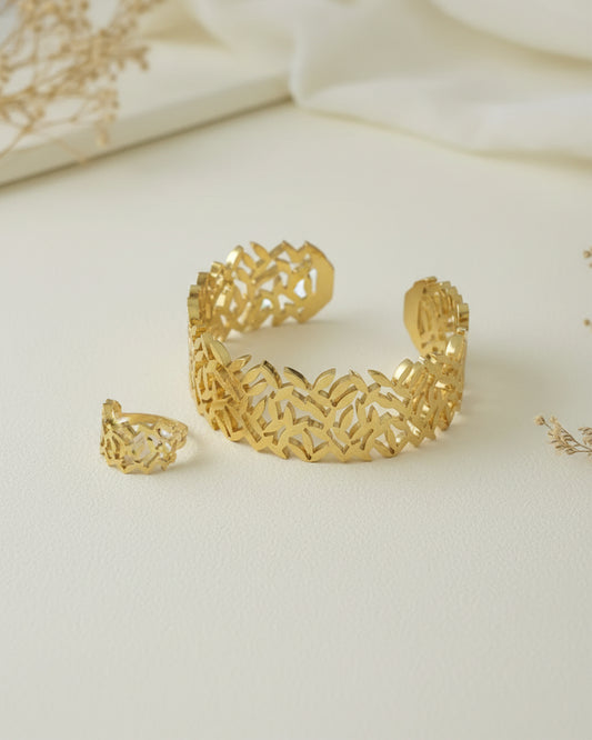 Leaf Bangle & Ring Set (Adjustable Ring)