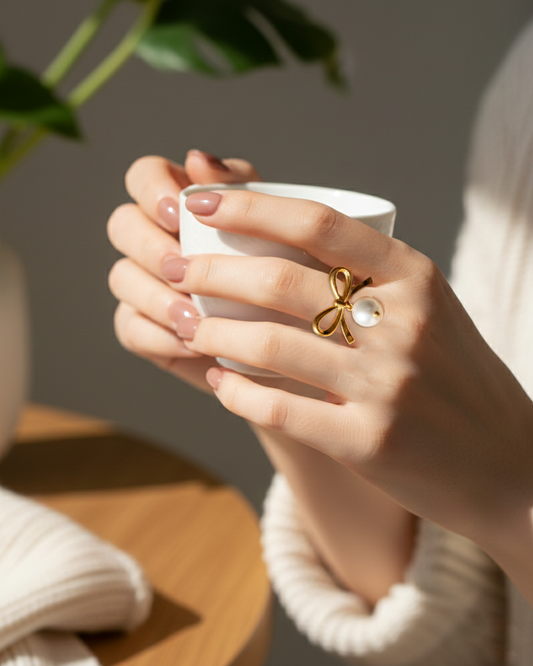 Pearl Bow Adjustable Ring