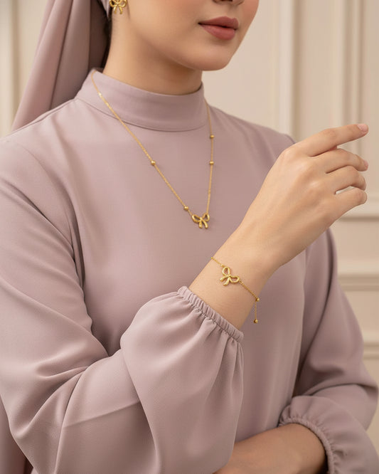 Bow Stainless Steel Earring and Necklace Set