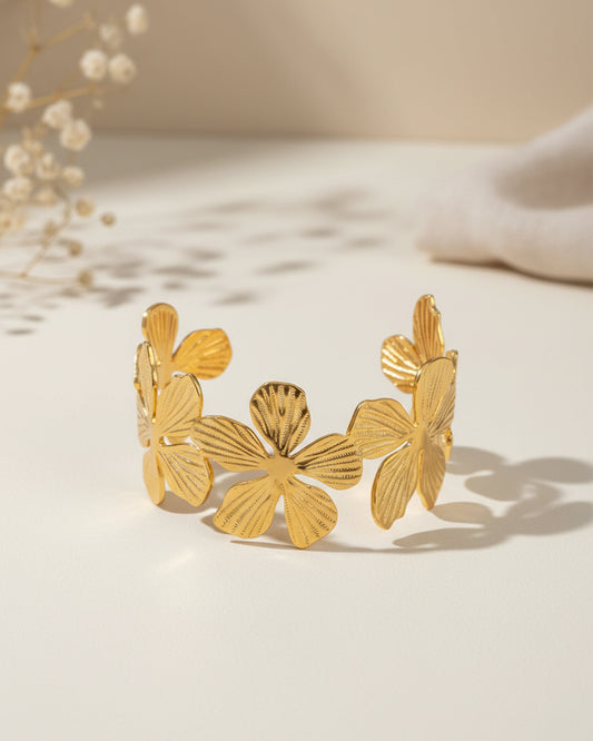 Floral Golden Bangle Adjustable