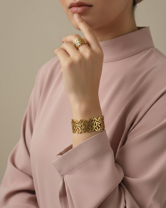 Leaf Bangle & Ring Set (Adjustable Ring)