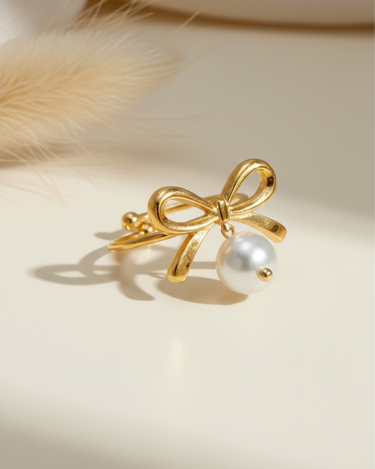Pearl Bow Adjustable Ring